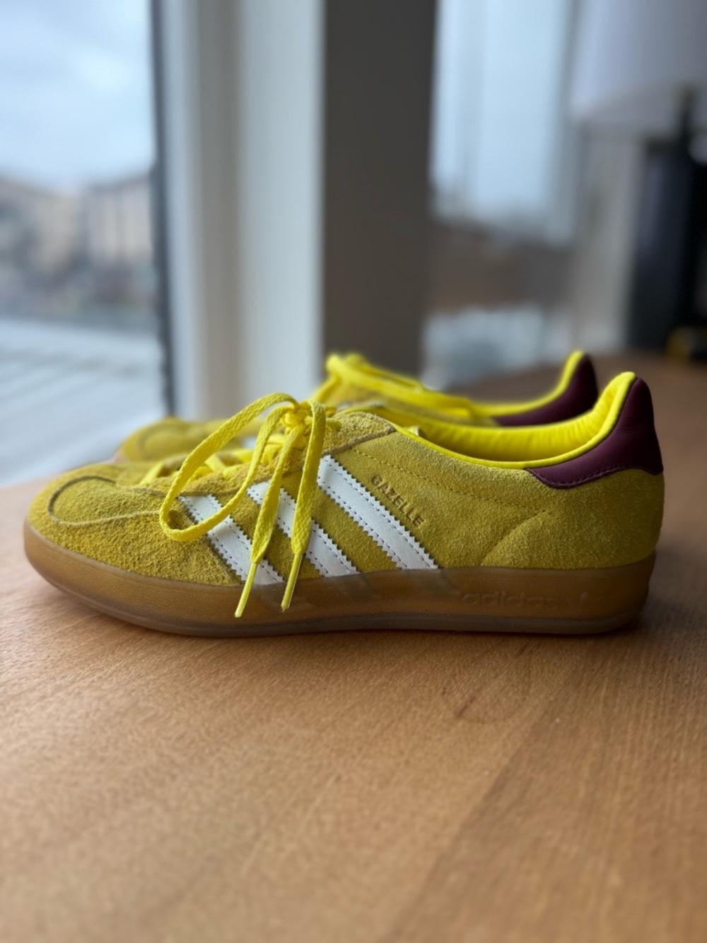 adidas Gazelle Indoor Bright Yellow Collegiate Burgundy (Women's 7.5)